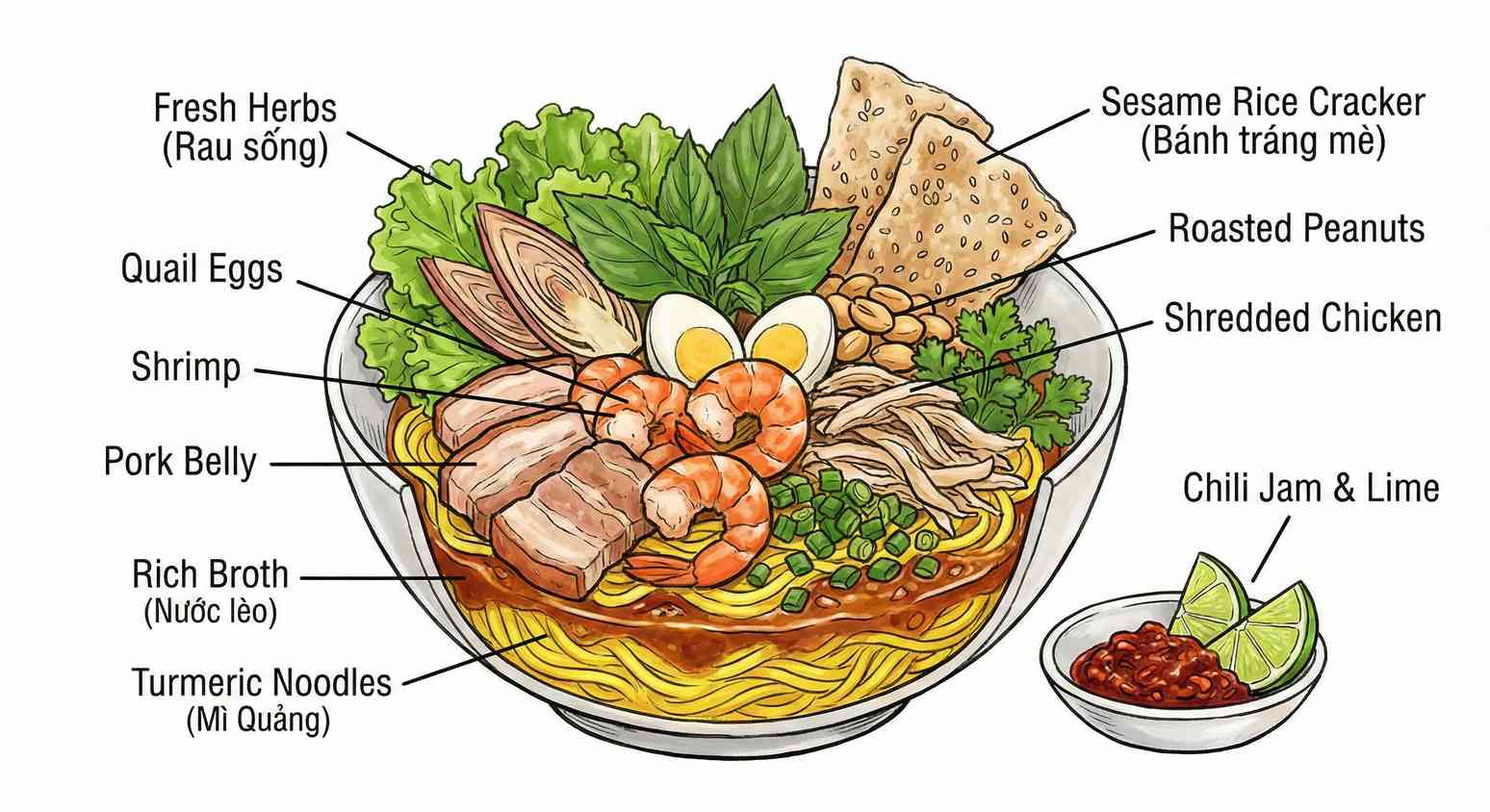 Mì Quảng ingredients sketch
